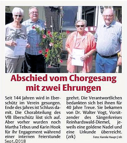 2018 Ehrungen beim Chor